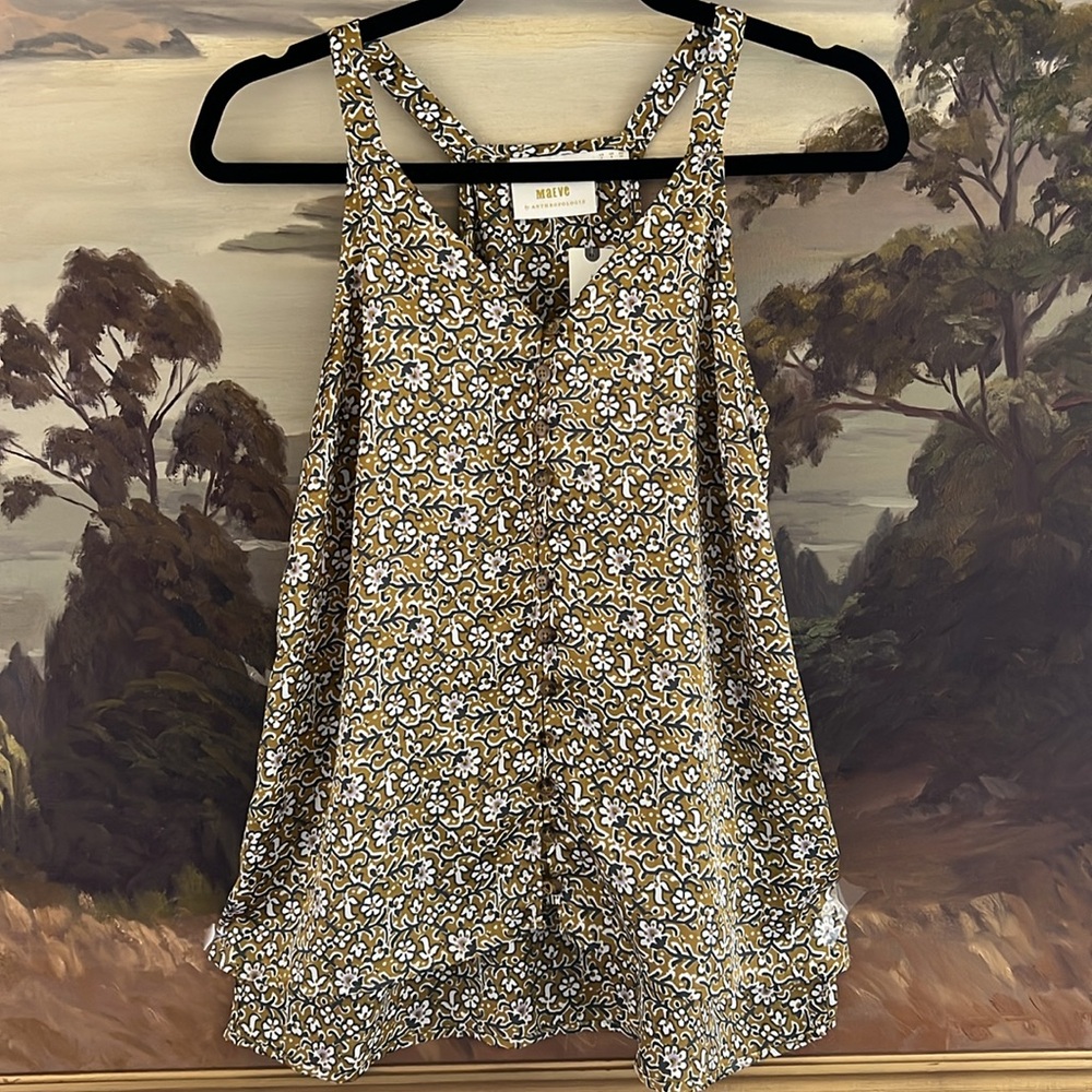 MAEVE Anthropologie NWT Floral Patterned Top in Mustard, Purple & White SIZE 2 - Picture 5 of 12